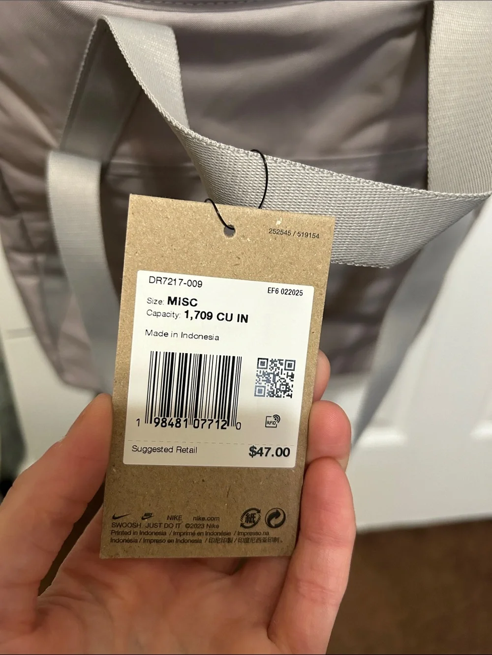 Nike Tote Bag in Taupe with White Swoosh